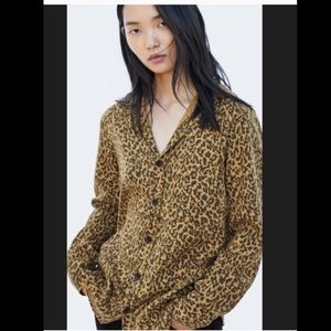 Zara Brown Leopard Print Button Down Shirt